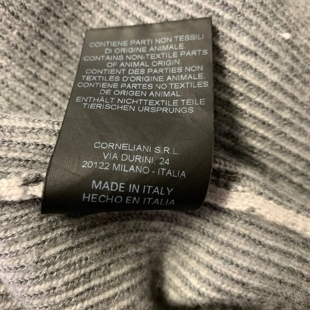 CORNELIANI Size L Grey Ribbed Knit Cashmere Cotton Full Zip Jacket